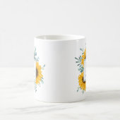 ひまわりモノグラムパーソナライズされた名 コーヒーマグカップ (中央)