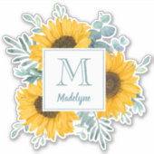 ひまわりモノグラムパーソナライズされた名 シール (正面)