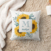 ひまわりモノグラム名パーソナライズされたフローラ クッション (ブランケット)