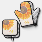 ひまわりモノグラム 鍋つかみ&鍋敷きセット (正面/裏面)
