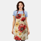 ひまわりユニークと赤いケシのエプロン エプロン (着用した状態)