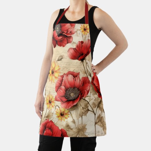 ひまわりユニークと赤いケシのエプロン エプロン (インサイチュ)