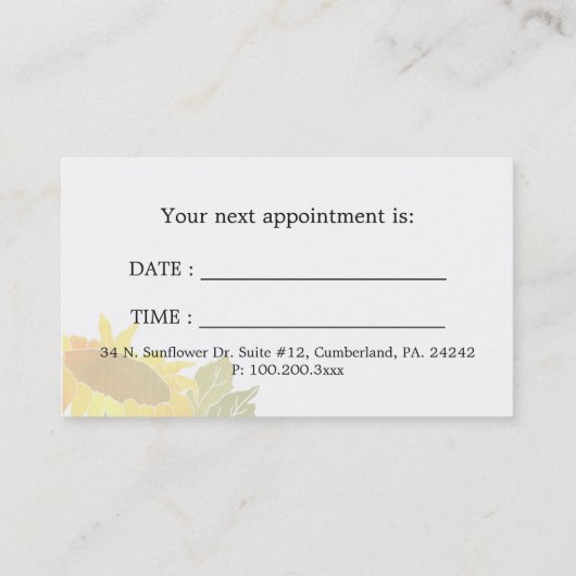 ひまわりユニークのビジネスアポイントメントカード 予約カード (裏面)