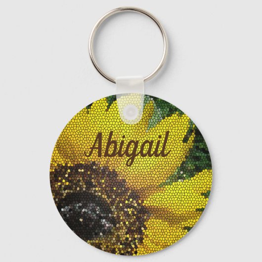 ひまわりユニーク明るい黄色の花モザイク キーホルダー (正面)