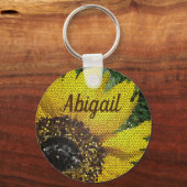ひまわりユニーク明るい黄色の花モザイク キーホルダー (正面)