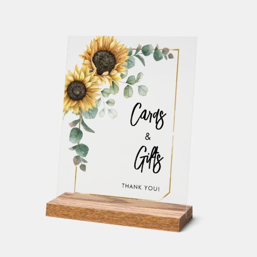 ひまわりユーカリのカードとギフトブライダルシャワー アクリルサイン (傾斜)