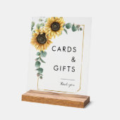 ひまわりユーカリフローラウェディングカードとギフト アクリルサイン (傾斜)
