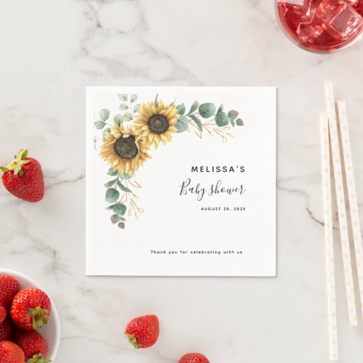 ひまわりユーカリフローラ赤ちゃんシャワー スタンダードカクテルナプキン (インサイチュ)