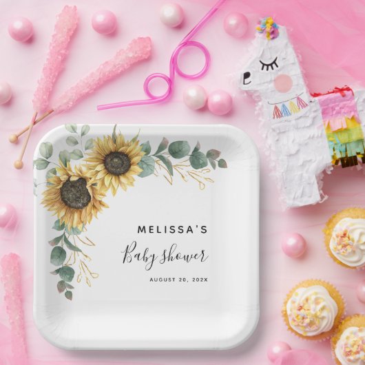 ひまわりユーカリフローラ赤ちゃんシャワー ペーパープレート (パーティー)