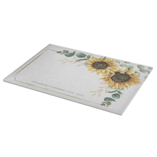 ひまわりユーカリフローラ金ゴールド幾何学模様 カッティングボード (角)