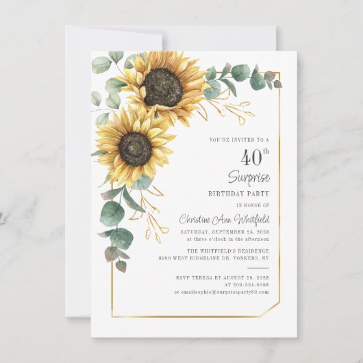 ひまわりユーカリフローラ40th誕生日パーティー 招待状 (正面)