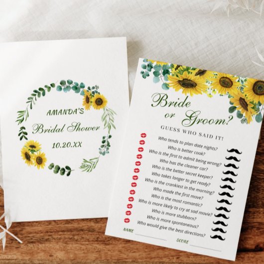 ひまわりユーカリブライダルシャワーゲームカード 招待状