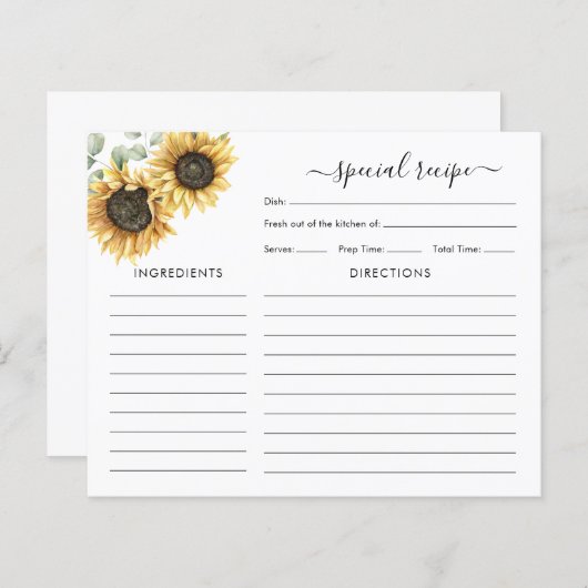 ひまわりユーカリブライダルシャワーレシピカード (正面/裏面)