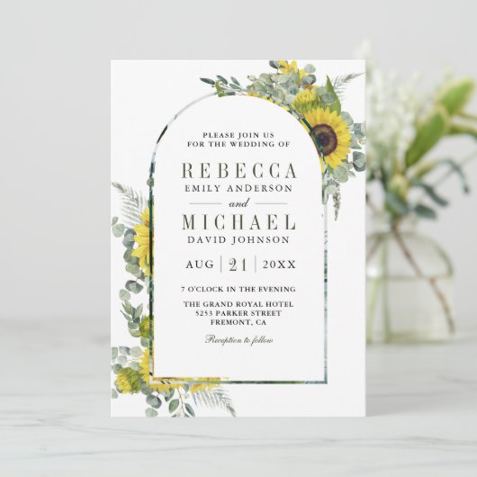 ひまわりユーカリプタアーチQRコード結婚ズ 招待状 (スタンド正面)