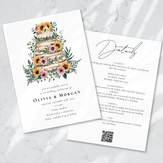 ひまわりユーカリプタケーキQRコード結婚ズ 招待状