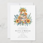 ひまわりユーカリプタケーキQRコード結婚ズ 招待状 (正面)