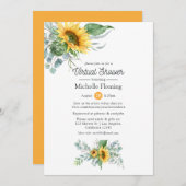 ひまわりユーカリ仮想ベビーまたはブライダルシャワー 招待状 (正面/裏面)