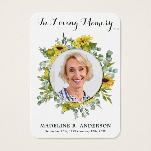 ひまわりユーカリ写真葬式祈りの言葉カード (正面)