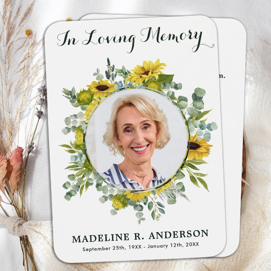 ひまわりユーカリ写真葬式祈りの言葉カード