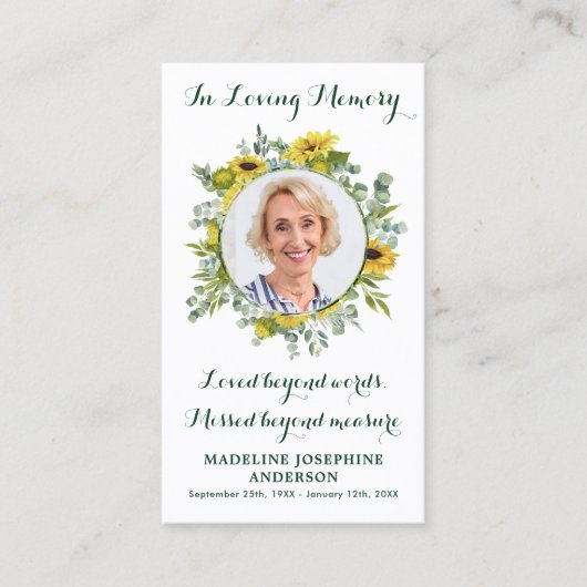 ひまわりユーカリ写真記念祈りの言葉カード コーリングカード (正面)