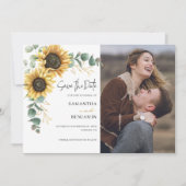 ひまわりユーカリ水彩写真結婚の セーブザデート (正面)