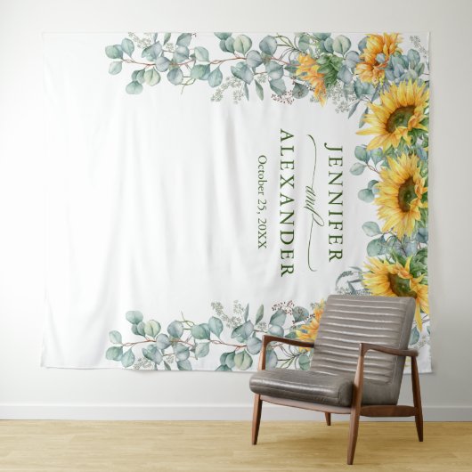 ひまわりユーカリ結婚式写真バックドロップ タペストリー (インサイチュ(横))