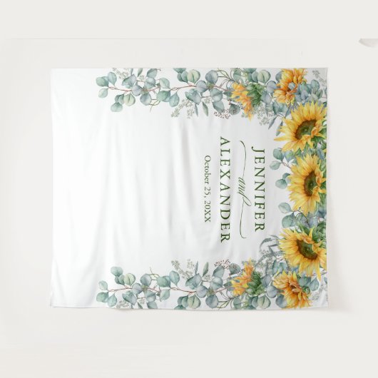 ひまわりユーカリ結婚式写真バックドロップ タペストリー (正面(横))