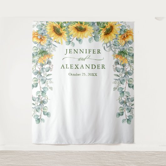ひまわりユーカリ結婚式写真バックドロップ タペストリー (正面)
