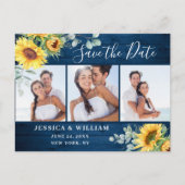 ひまわりユーカリ3枚写真 ウェディング セーブ・ザ・デート ポストカード (正面)