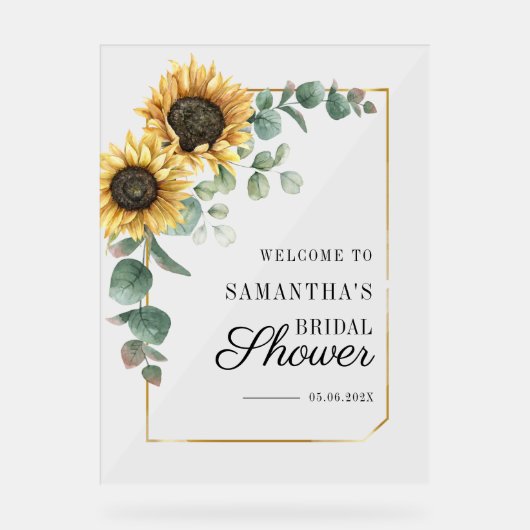 ひまわりユーカリ スクリプト ブライダルシャワー ウェルカム アクリルサイン (正面)