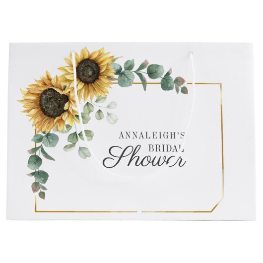 ひまわりユーカリ フラワースクリプト ブライダルシャワー ラージペーパーバッグ (正面)
