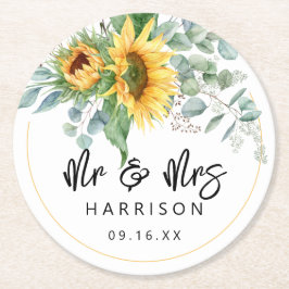 ひまわりユーカリ Mr & Mrs ウェディングギフト ラウンドペーパーコースター