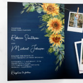 ひまわりユーカリQRコードネイビーブルーの結婚式 三つ折り招待状 (内部最初)