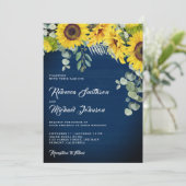 ひまわりユーカリQRコードネイビーブルーの結婚式 招待状 (スタンド正面)