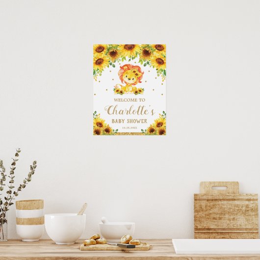 ひまわりライオンベビーシャワー誕生日ウェルカムサイン ポスター (キッチン)