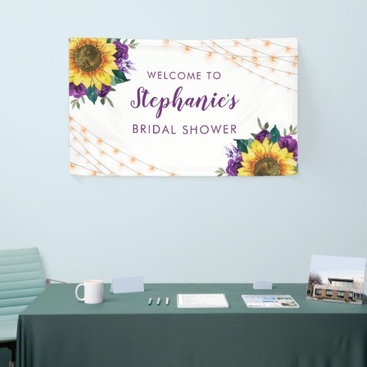 ひまわりライトパープルバラブライダルシャワーバナー 横断幕 (トレードショー)