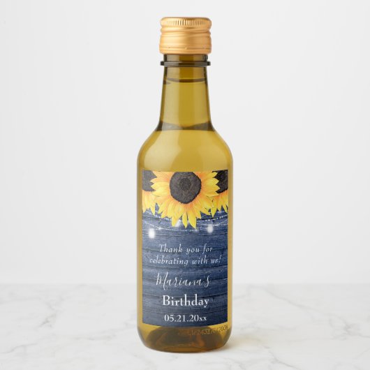 ひまわりライトブルーバースデーパーティーフェイスミニ ワインラベル (正面)