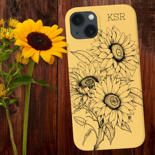 ひまわりラインイラストレーションモノグラム Case-Mate iPhoneケース