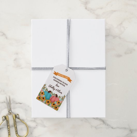 ひまわりリトルカボチャ性別お礼 ギフトタグ (より糸付き)