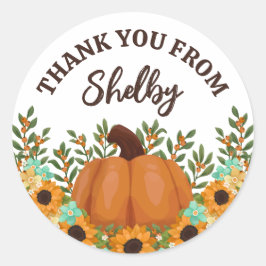 ひまわりリトルカボチャ赤ちゃんシャワーありがとう ラウンドシール