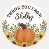 ひまわりリトルカボチャ赤ちゃんシャワーありがとう ラウンドシール (正面)