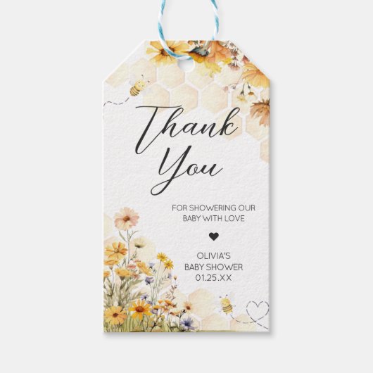ひまわりリトルハニーベビーシャワーメッセージカード ギフトタグ (正面)
