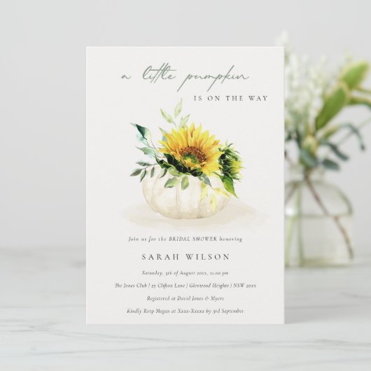 ひまわりリトルフローラカボチャ赤ちゃんシャワー招待状 サンキューカード (スタンド正面)