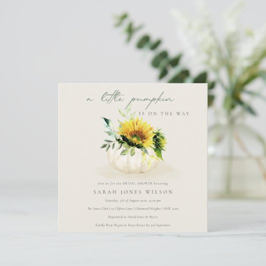 ひまわりリトルフローラカボチャ赤ちゃんシャワー招待状 サンキューカード (スタンド正面)