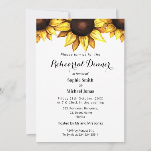ひまわりリハーサルディナーイエローホワイトフローラ 招待状 (正面)