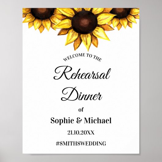 ひまわりリハーサル結婚ディナーズホワイトイエロー ポスター (正面)