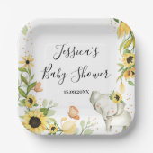 ひまわりリースゾウ赤ちゃんシャワー ペーパープレート (正面)