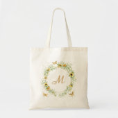 ひまわりリースパーソナライズされたモノグラム トートバッグ (正面)
