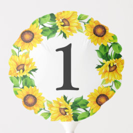 ひまわりリースベビーガール誕生日カスタム番号 バルーン