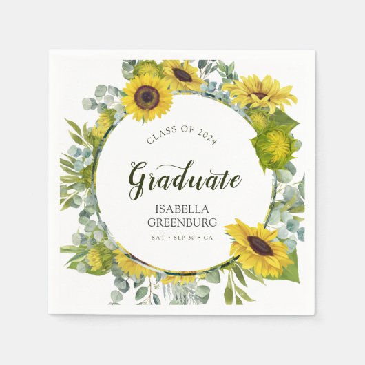 ひまわりリース台本卒業パーティー スタンダードカクテルナプキン (正面)
